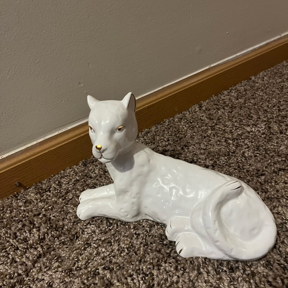 Ceramic White Leopard Figurine